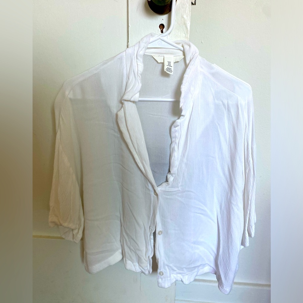 Flowy white H&M button down, mid length
